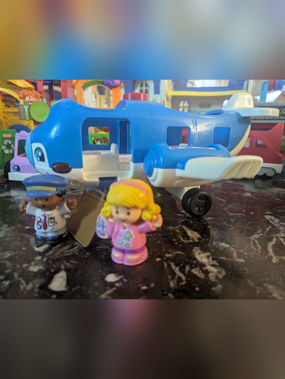 Little People - Blue and White Kids Toy Airplane Playset with Figures